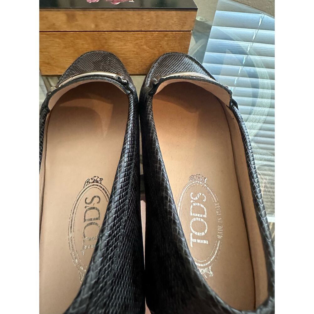 TOD'S Gommino Sliver Double T Leather Python Snake Effect Driving Shoes US 8 38 - Picture 8 of 9